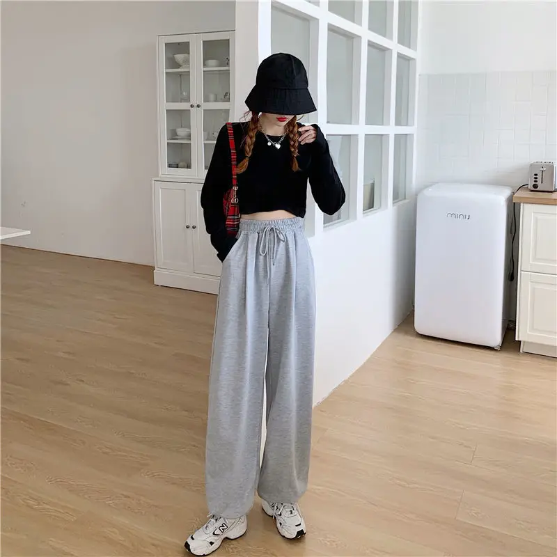 HOUZHOU Gray Sweatpants for Women 2022 Autumn New Baggy Fashion Oversize Sports Pants Balck Trousers Female Joggers Streetwear