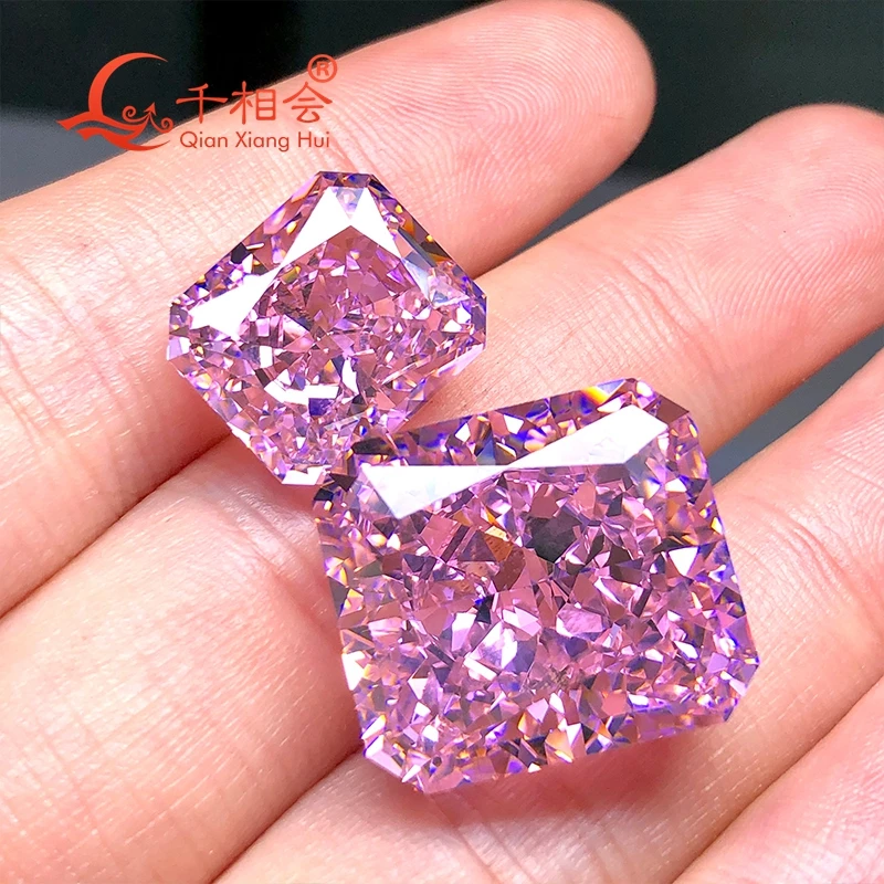 

pink color rectangle shape brilliant crushed ice cut cubic zirconia loose stone cz stone