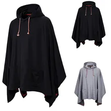 Feitong Мужская мода Карманный неровный сплошной цвет свободные рукава летучая мышь с капюшоном плащ пальто