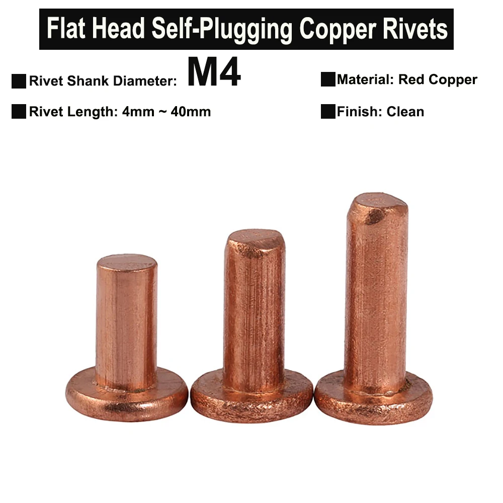 

10Pcs/5Pcs M4x4mm~40mm Solid Red Copper Rivets Flat Head Cup Head Self-Plugging Rivet Round Head Rivet