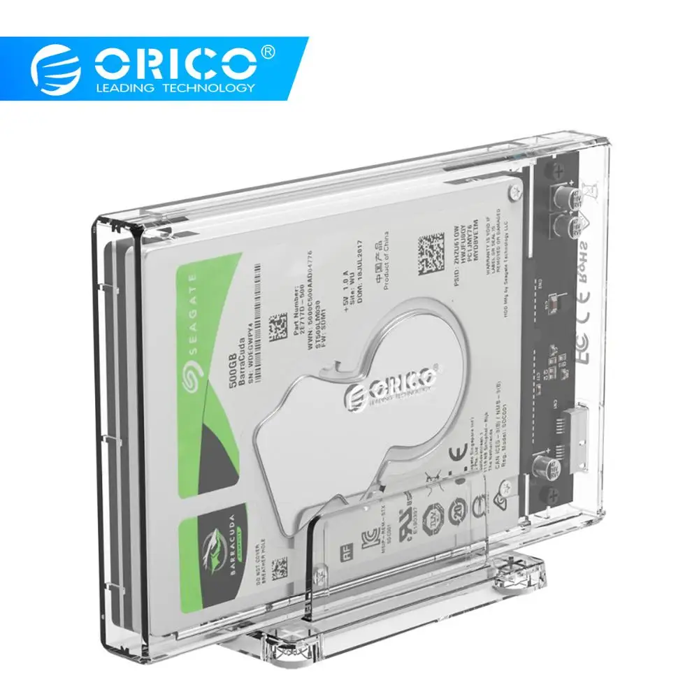 ORICO чехол для жесткого диска 2,5 дюйма SATA для USB 3,0/type-C прозрачный корпус для жесткого диска USB3.0 поддержка протокола UASP SATA3.0 SSD чехол