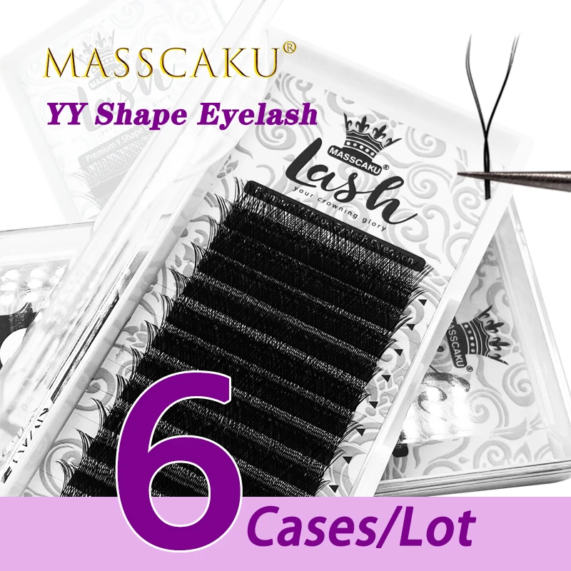 

6cases/lot MASSCAKU sell 12 rows faux mink YY shape eyelash extensions super natural soft false eyelash grafting lash supplies