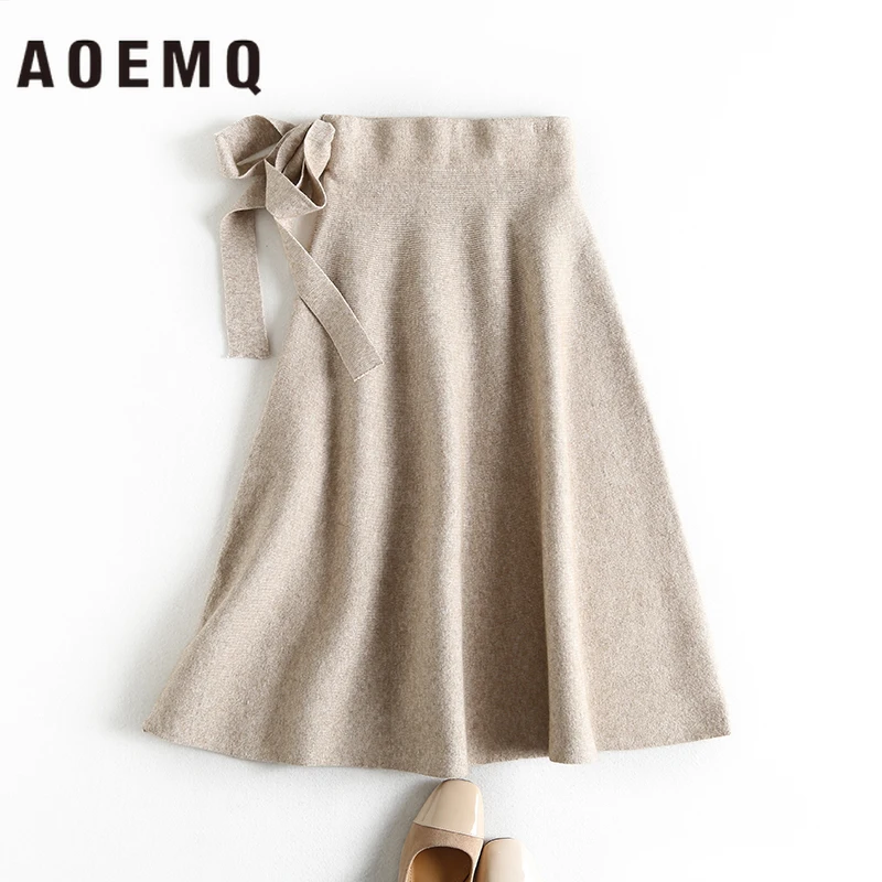 AOEMQ/модные юбки; японский Рождественский подарок; хлопковые юбки; зимние плотные теплые юбки; милые юбки с бантом на талии; одежда