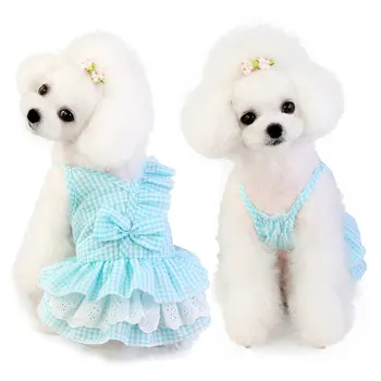 

Pink/Blue Dog Pet Spring and Summer Plaid Skirt Clothing Cotton Pet Dog Cooling Skirt Clothes Small Large Teddy S-XXL