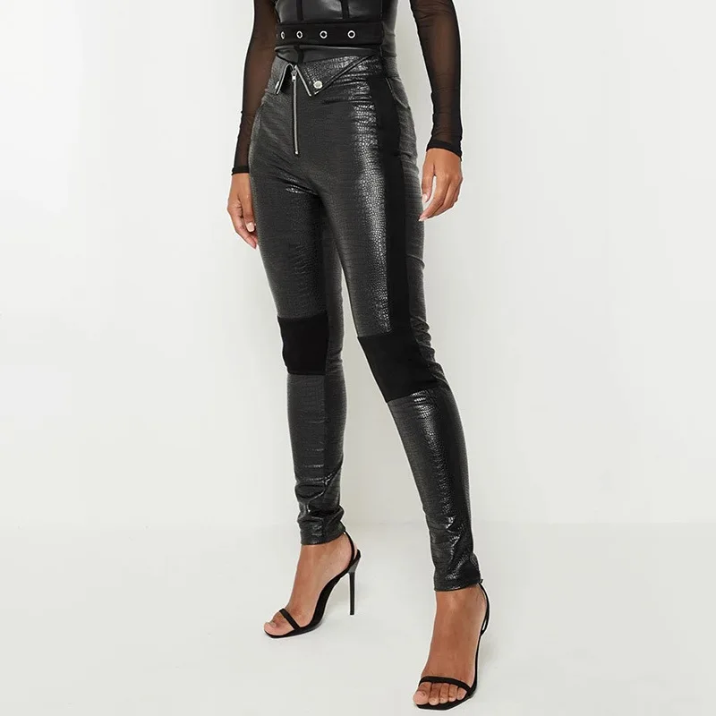 Женские зимние узкие брюки Капри весенние сексуальные однотонные черные облегающие штаны с высокой талией из змеиной кожи для женщин