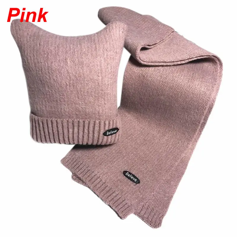 Pink Детский шарф с ушками, шапка с рисунком кота, модный вязаный теплый шарф для мальчиков и девочек, шапка, DXAD - Цвет: Pink