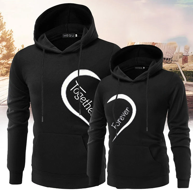 TOGETHER FOREVER LOVE толстовки для пар с принтом для женщин и мужчин Толстовка для влюбленных пар одежда с капюшоном повседневные Пуловеры лучший подарок