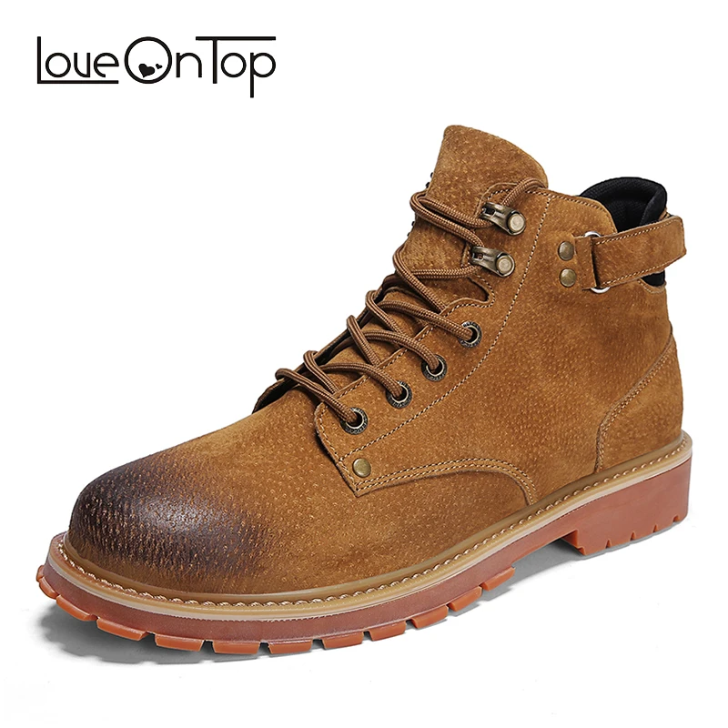 

Loveontop Men Boots Genuine Leather High top Casual Shoes Male Outdoor Non-slip Martin Boots Man 2019 Spring Autumn New Fashion