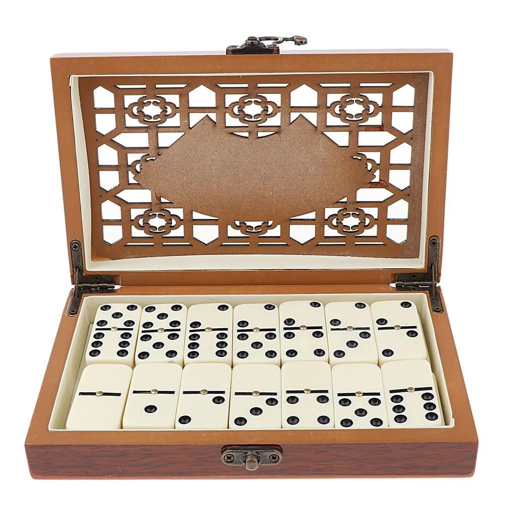 28 Dominoes Set Entertainment Recreational Party Game Toy with Wooden Box