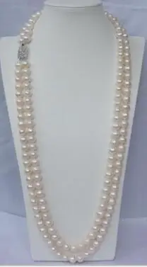 NECKLACE+19" CHARMING NATURAL 2 ROW 9-10MM WHITE+ AKOYA SOUTH SEA PEARL NECKLACE 24"