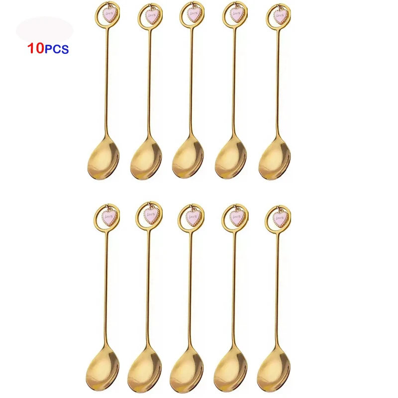 

10PC Stainless steel Love Hart Coffee spoon Set Scoop shovel Creative tea-spoon Ice Cream dessert spoon Birthday Gift Tableware