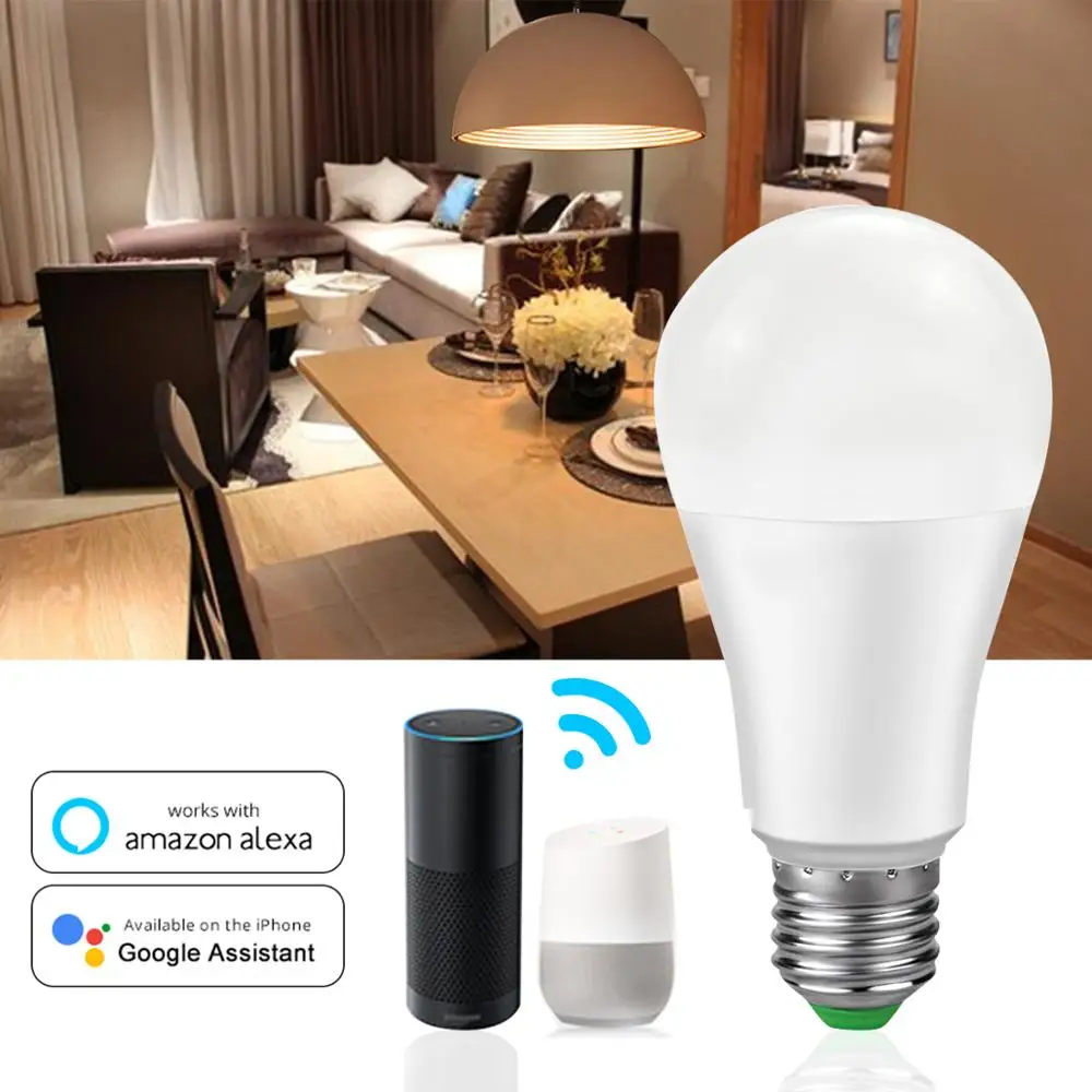 WiFi умный светодиодный светильник с регулируемой яркостью 15 Вт E27 приложение работает Alexa Google Assistant Голосовое управление Умный дом светодиодный телевизор лампа ночник