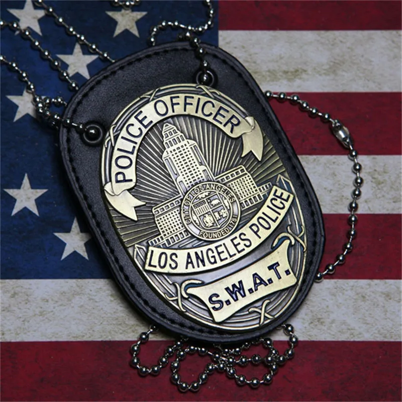 C 1 шт. LA Police SWAT полицейский кожаные значки держатель для ID карты 1:1 с цепочкой для мужчин подарок косплей коллекция 2 вида - Окраска металла: C