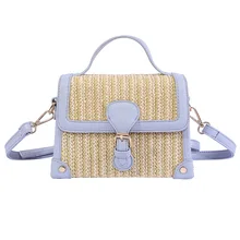 

Aaby 2021 New Style Straw Bag Women High Quality Crossbody Ladies Bag With PU Handle Long PU Strap Saddle Panelled Bag