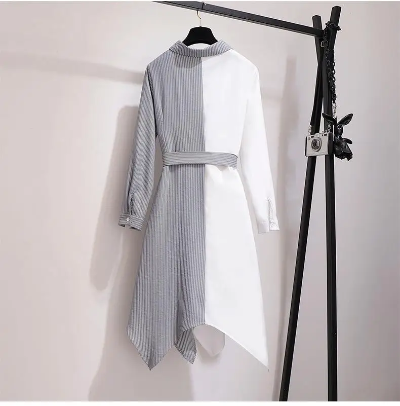 2XL-6XL женское осеннее платье большого размера повседневное Полосатое платье с длинными рукавами лоскутное асимметричное 5XL Большие размеры; для офиса Дамское Платье