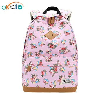

OKKID girls pink rose flower canvas backpack kids school bag girl printing school backpack child cute book bag gift dropshipping