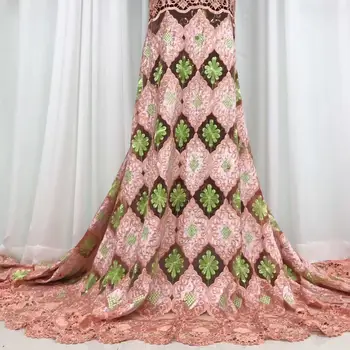 

New African Lace Fabric with stone an sequins design tulle velvet embroidery velvet Fabric Used for Africa women Party dress