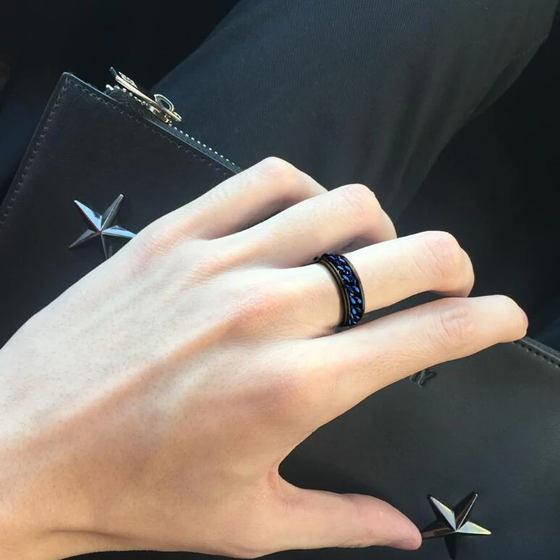 Кольцо ELSEMODE мужское из титановой стали цвет черный с текстурой шин вращающиеся