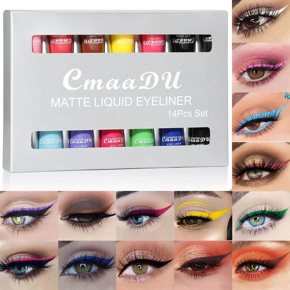 

14-color Liquid Eyeliner Pen Set Color Matte Quick-drying Long-lasting No Smudging Makeup Set White Eyeliner Water Proof