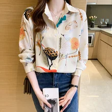 

Spring Autumn Korean Style Blouse For Women Loose Printing Long Sleeve Shirt Top Elegant Office Lady Shirts Chiffon Blouse