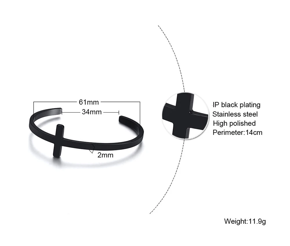 SILVERLY CROSS CUFF BRACELET STAINLESS STEEL SIDEWAYS CROSS BRACELET OPEN CUFF BANGLE FOR MEN UNISEX JEWELRY