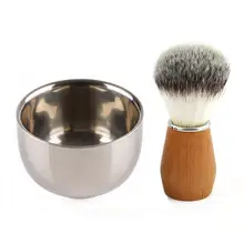 Мужская нейлоновая буковая деревянная ручка щетка для бритья+ средняя чашка из нержавеющей стали подарок