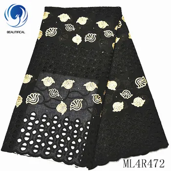 

BEAUTIFICAL african lace fabrics Black voile lace fabric with stoens New arrival embroidery punch cotton lace fabric ML4R472