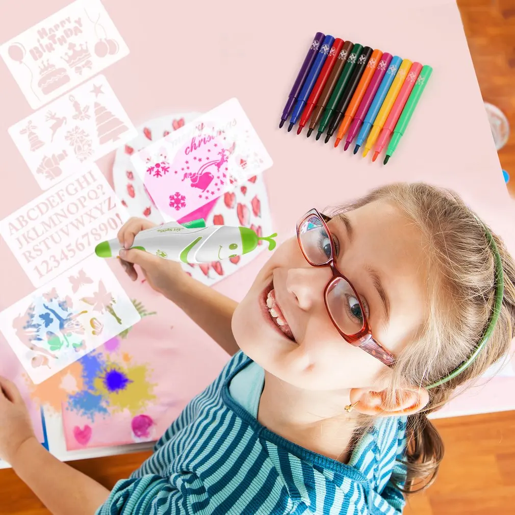 Creative Electric Spray Art Pen Airbrush Marker Set Watercolor Paint Pen Magic Pen Coloured Markers Childrens Kids Toy Gift