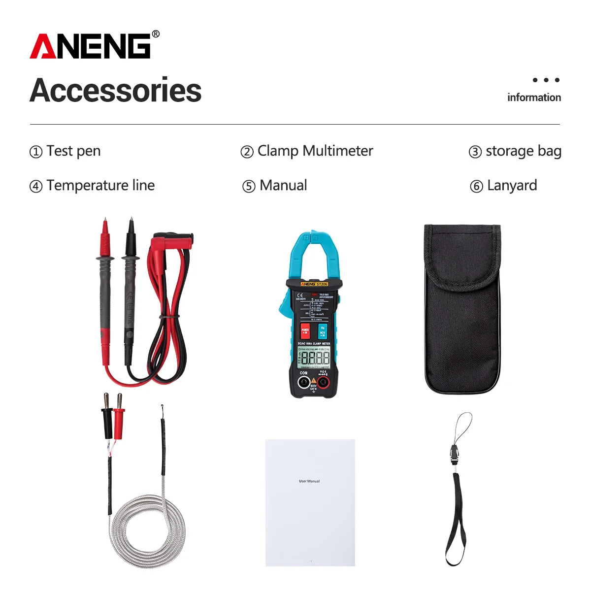 ANENG ST206 Цифровой мультиметр клещи 6000 отсчетов True RMS Amp DC/AC токовые клещи вольтметр