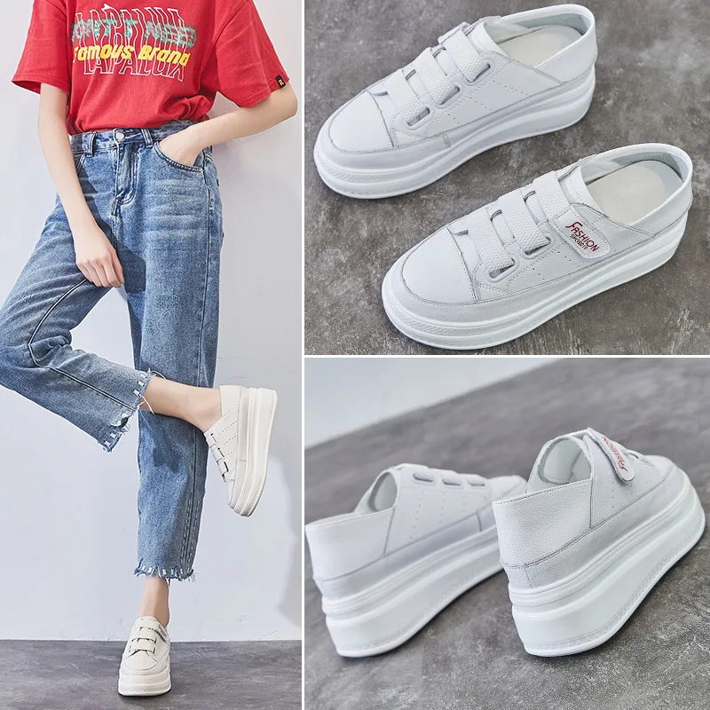 

WOMEN'S Shoes 2019 Summer New Style Versatile White Shoes Women's Thick Bottomed Genuine Leather Platform Shoes 33-34 Small Shoe