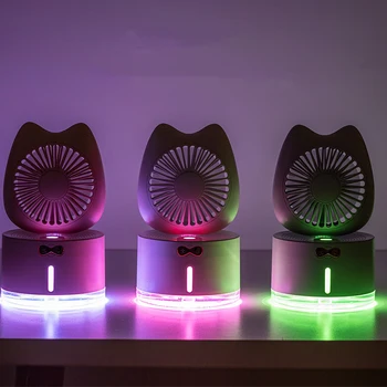 

Rechargeable Air Humidifier Cute Cat Diffuser With Air Cool Fan Wirelss Humidificator With Colorful Night Lights