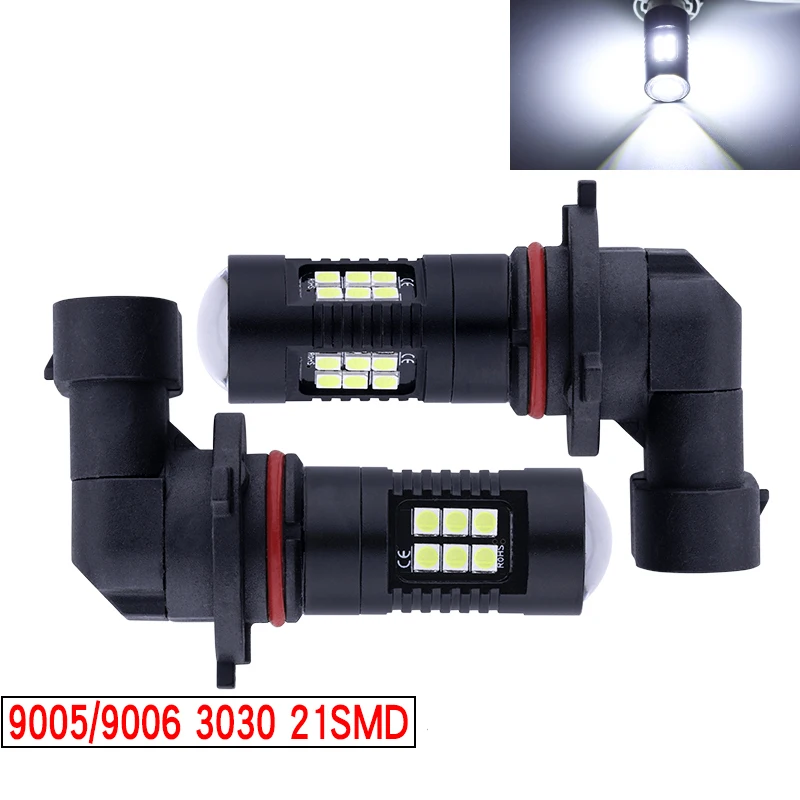 2 шт. 9005 9006 светодиодный фонарь лампы 21W1200LM 21SMD автомобиля ходовые огни 21 Вт 3030 чипы светодиодный фары дальнего света для Авто 12V 6000K белый свет