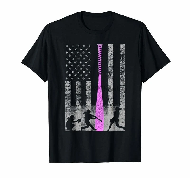 Clothing American Softball Flag T Shirt Players and Pink Bat 4847 | Мужская одежда