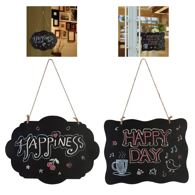 

WINOMO 2pcs Mini Rectangle & Round Chalkboard Double Sided Message Board With String For Message Board Sign (Black)
