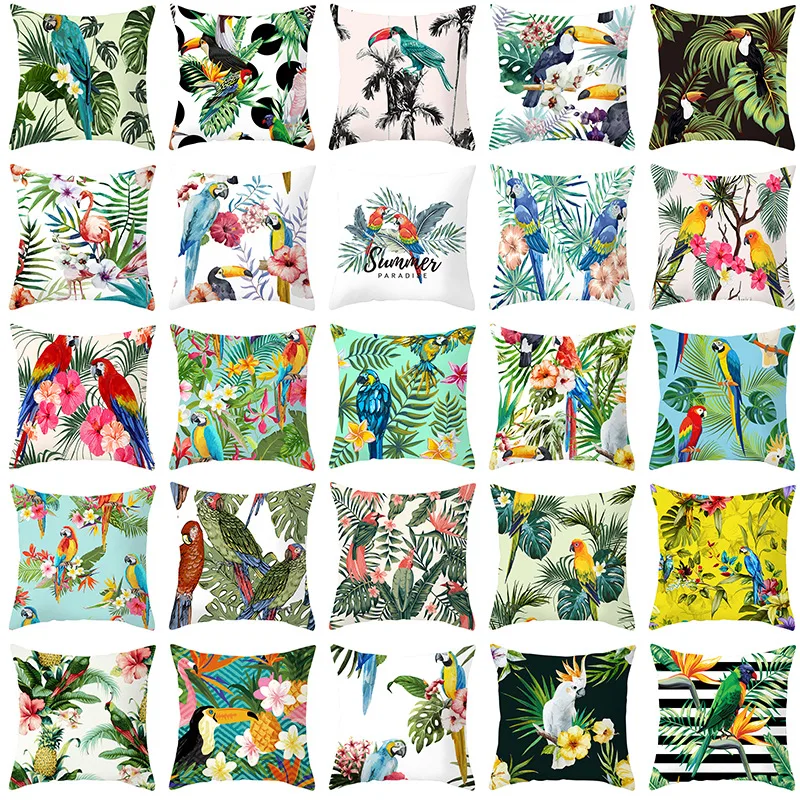 

Pillow case 45*45CM Tropical Plant Parrot Bird Polyester Printed Pillowcase Home Sofa Pillow Cushion Cover Decorative Pillowcase