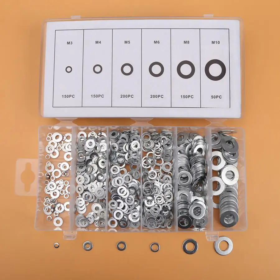 

900pcs/set M3-M10 A3 Steel Flat Plain Metal Washers Assortment Kit with Box