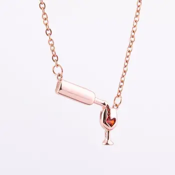 

SNCSDK 2020 trend New Women's Love Red Wine Bottle Cup Necklace Fashion All-match Clavicle Chain Women creative accessories