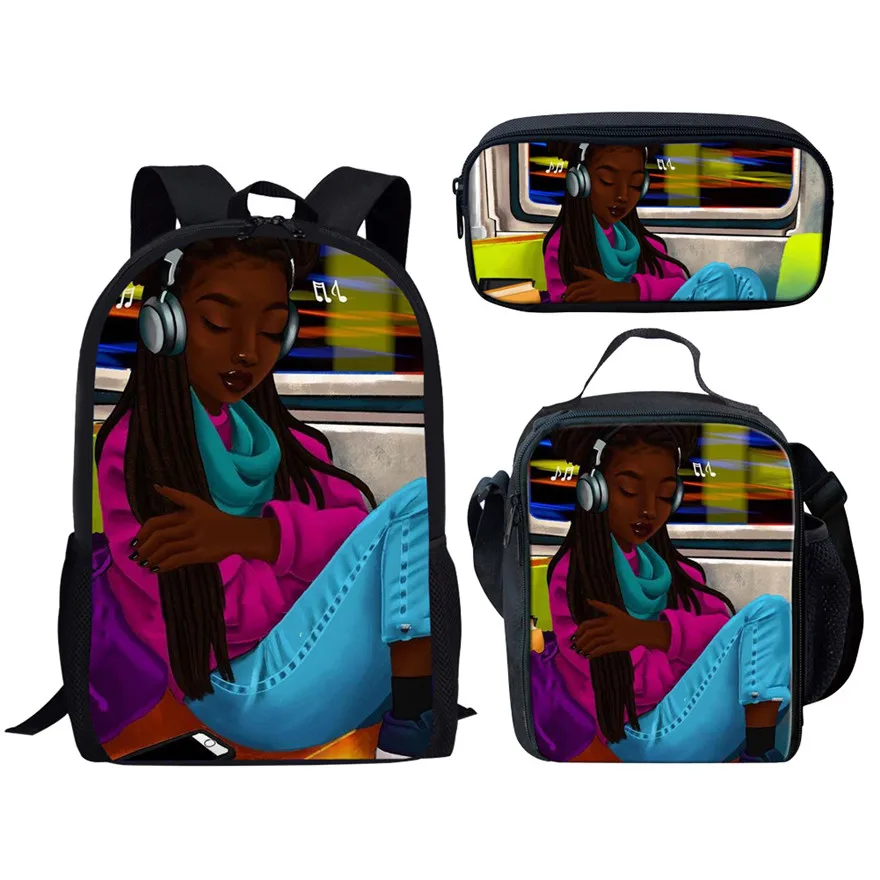 YQ4557CGK FORUDESIGNS/3 шт./компл. школьные сумки для детей, черные девочки, волшебный Африканский детский школьный рюкзак школьный портфель, сумка на плечо - Цвет: YQ4557CGK