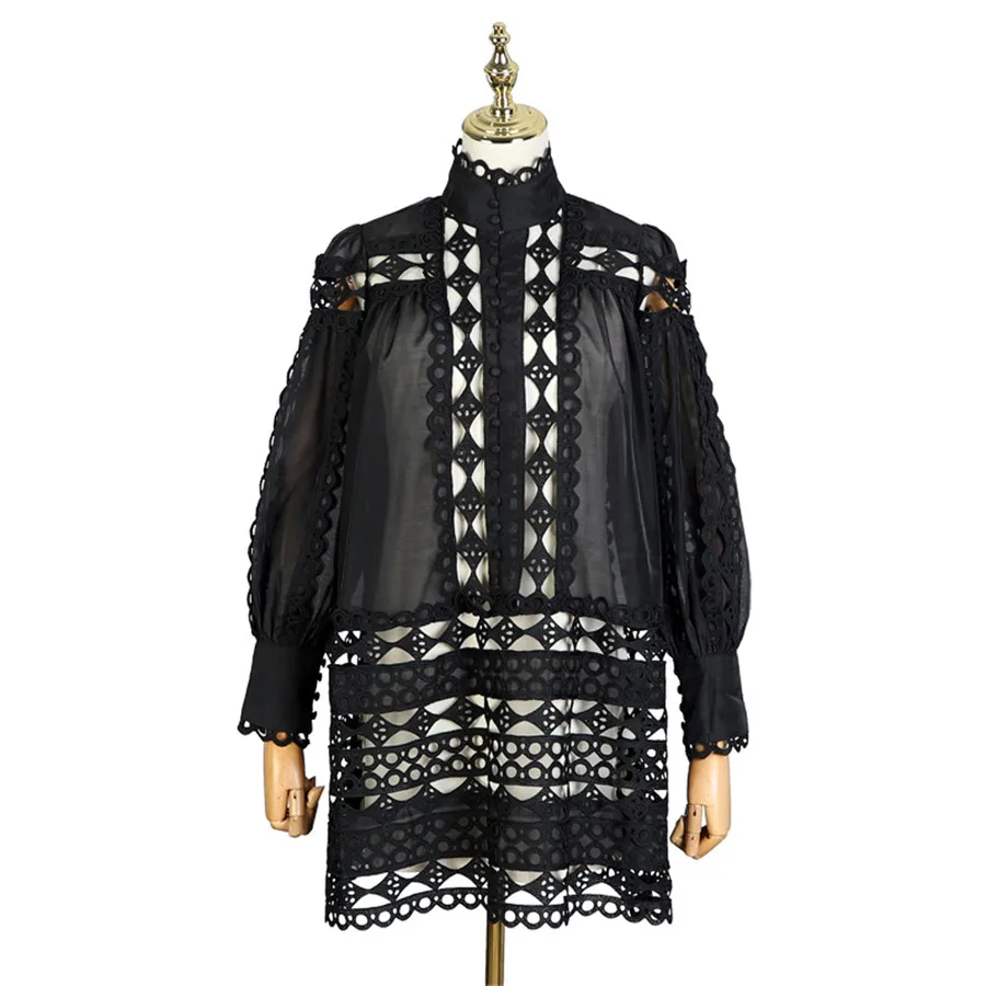 Новое поступление, весеннее женское белое платье, Vestidos, длинный рукав, заплатка, для работы, полое, мини-платье, женское подиумное платье, кружевное платье