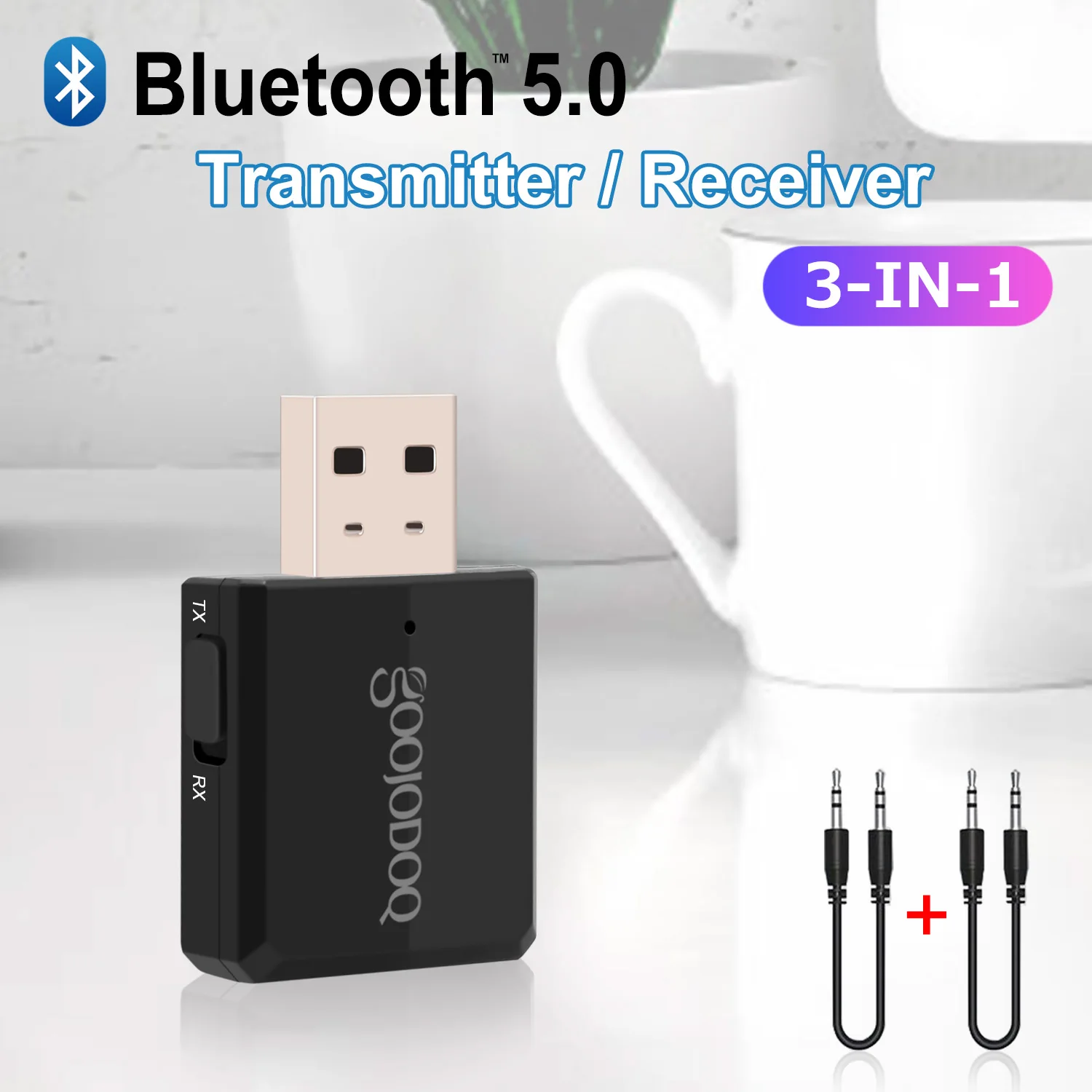 

Bluetooth Dongle 5.0 3 in1 Blue Tooth Transmitter and Receiver EDR 3.5mm Bluetooth Adapter Dongle AUX for Computer PC Laptop