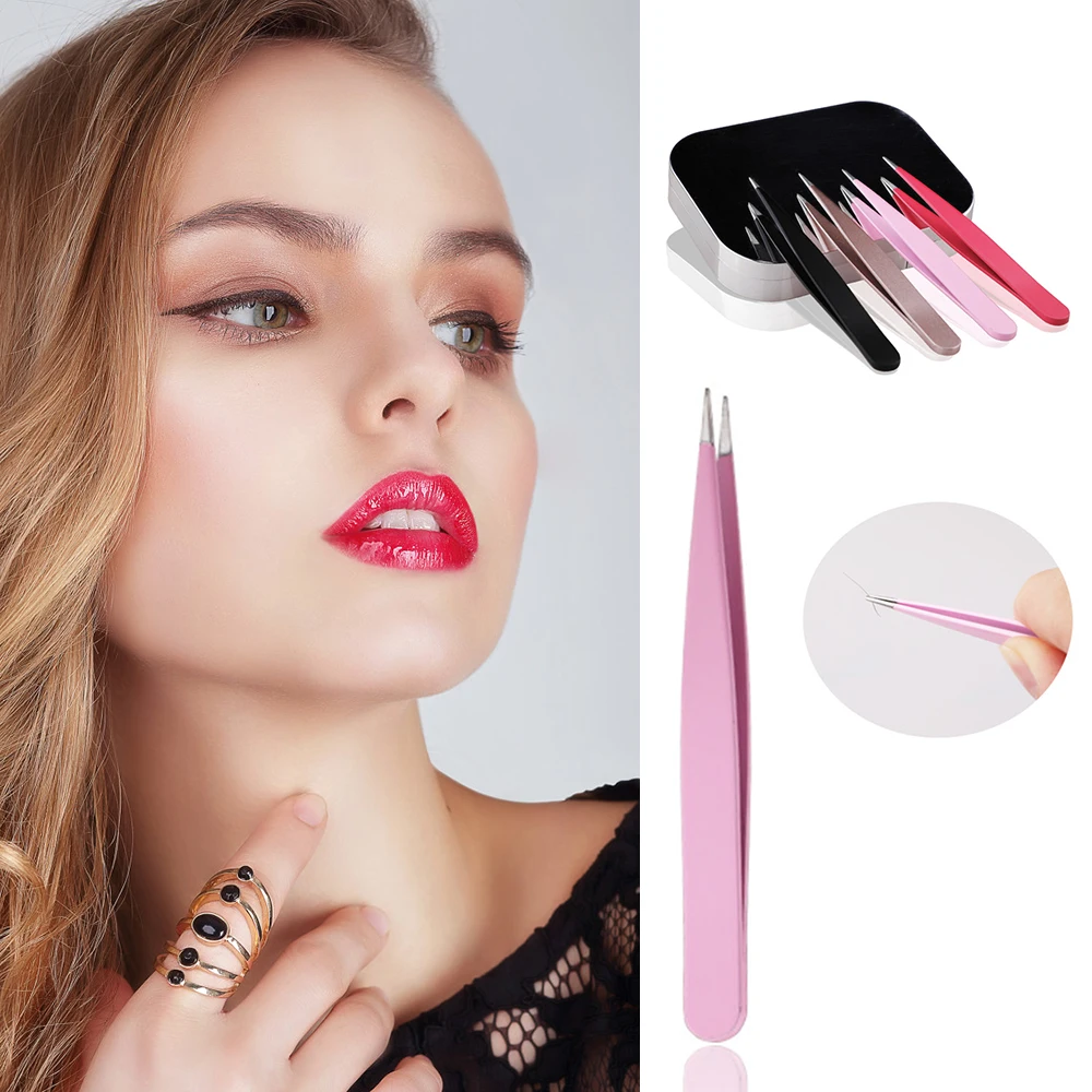 

NEW Professional Stainless Steel Point Tip Eyebrow Tweezers With Bag Eye Brow Hair Face Nose Clips Removal Makeup Tool TSLM1