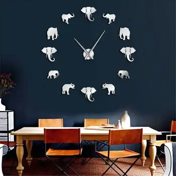 

DIY Elephant Wall Clock Fashionable Frameless Acrylic Wall Hanging Clock Mirror Kit for Home Coffee Shop Decor