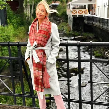 

Fall/winter counters new color check cashmere scarf padded warm oversized matching shawl scarf