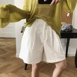 Новые корейские женские шорты Лето 2019 белые с высокой талией свободные широкие повседневные шаровары облегающие шорты для женщин