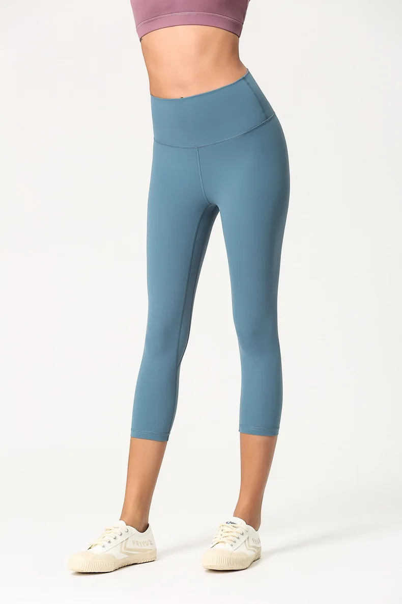 Женские штаны для йоги, Спортивные укороченные для спортзала, леггинсы с высокой талией 3/4, спортивная одежда, облегающие леггинсы для фитнеса, мягкие эластичные женские леггинсы - Цвет: blue