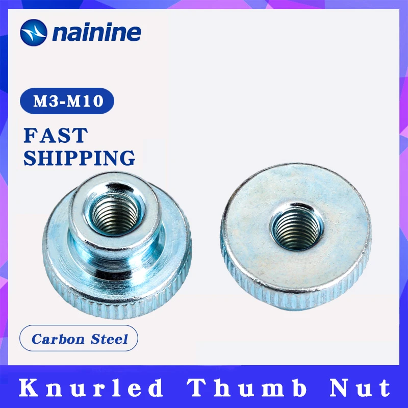 [M3 M4 M5 M6 M8 M10] Galvanized Knurled Thumb Nut Hand Tighten Nut 3D