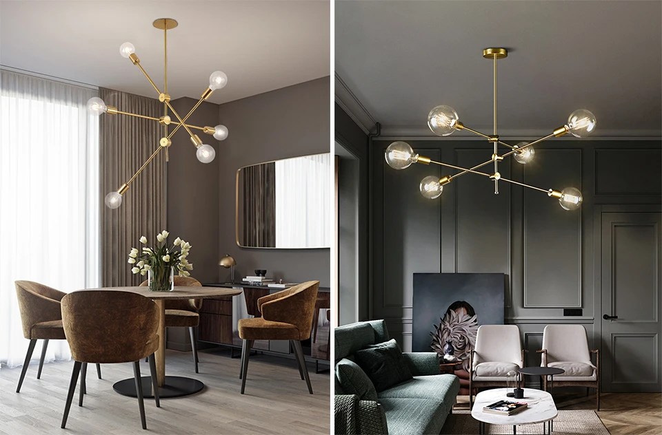 Modern Pendant Lights Lamp E27 Simple Hanging Lamp Nordic Metal Lustre hanglamp Gold Black For Living Dining Room