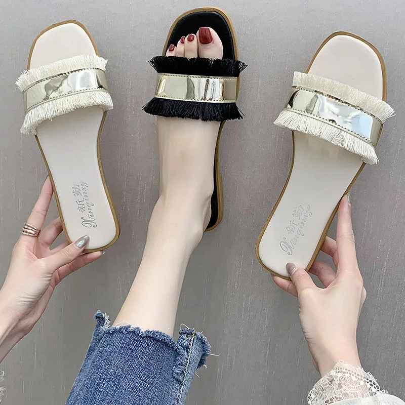 

2020 New fashion Brand Slippers Weave Leather Women Sandal Open Toe Flat Casual Slides Summer Outdoor Beach Female Flip Flops