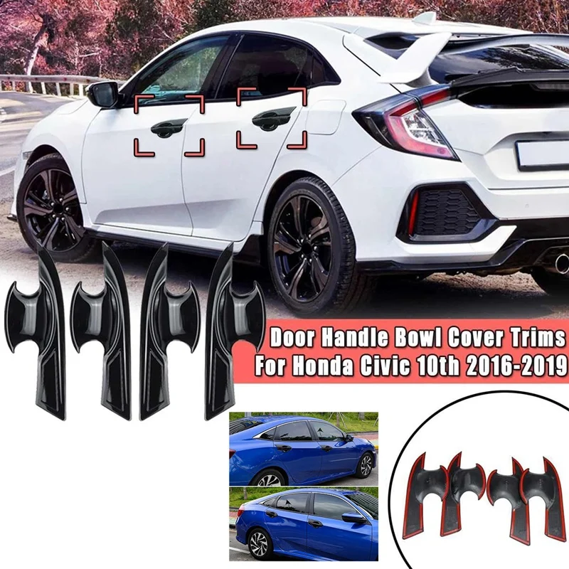 For Honda Civic 10th 2016-2019 Red ABS Car Inner Door Handle Bowl Cover Trim