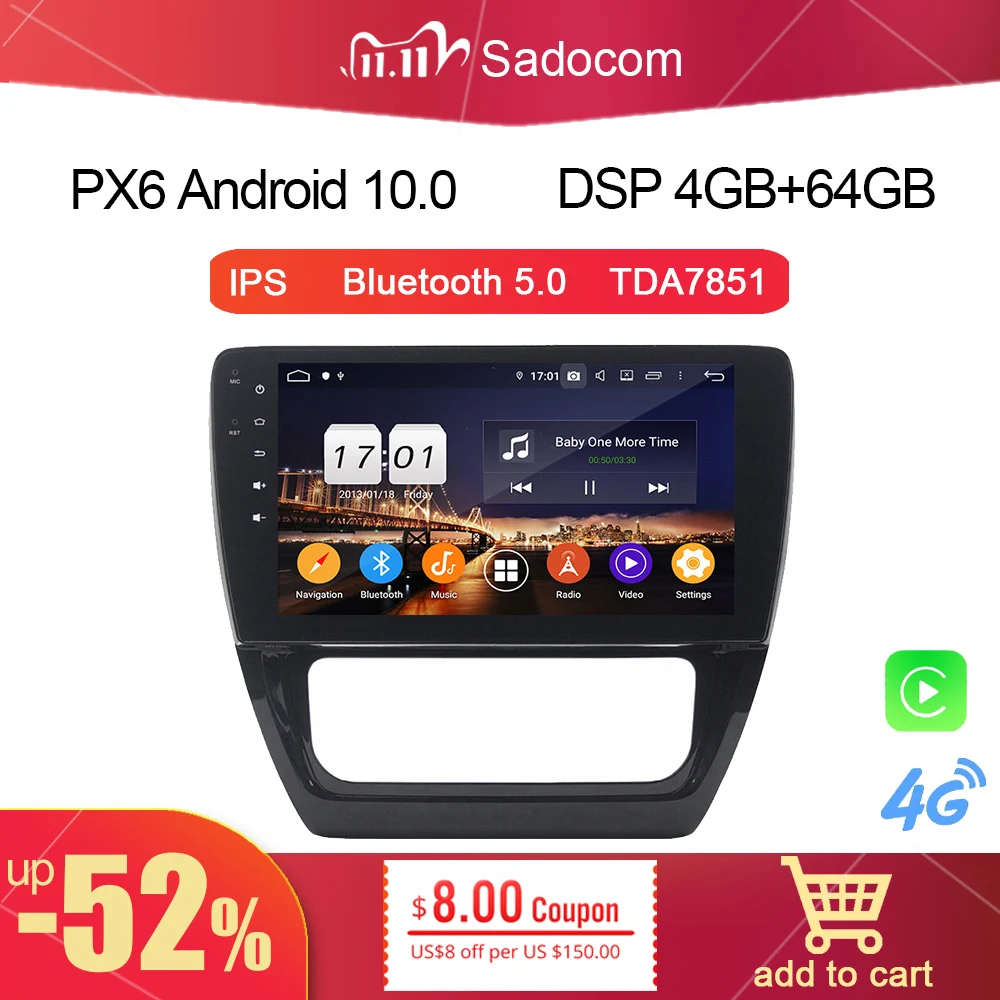 Автомобильный DVD-плеер PX6 2 din Android 10 1 4 Гб ОЗУ 64 ГБ 8 ядер GPS карта RDS Авторадио Wi-Fi